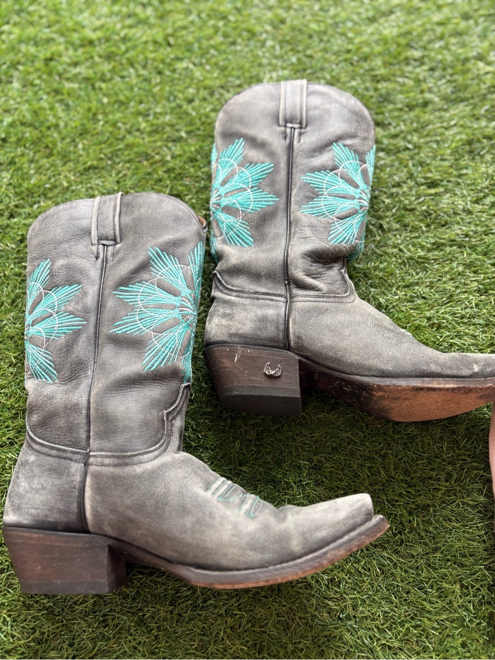 Angels Gray Ankle Cowboy Boots with Teal Embroidery